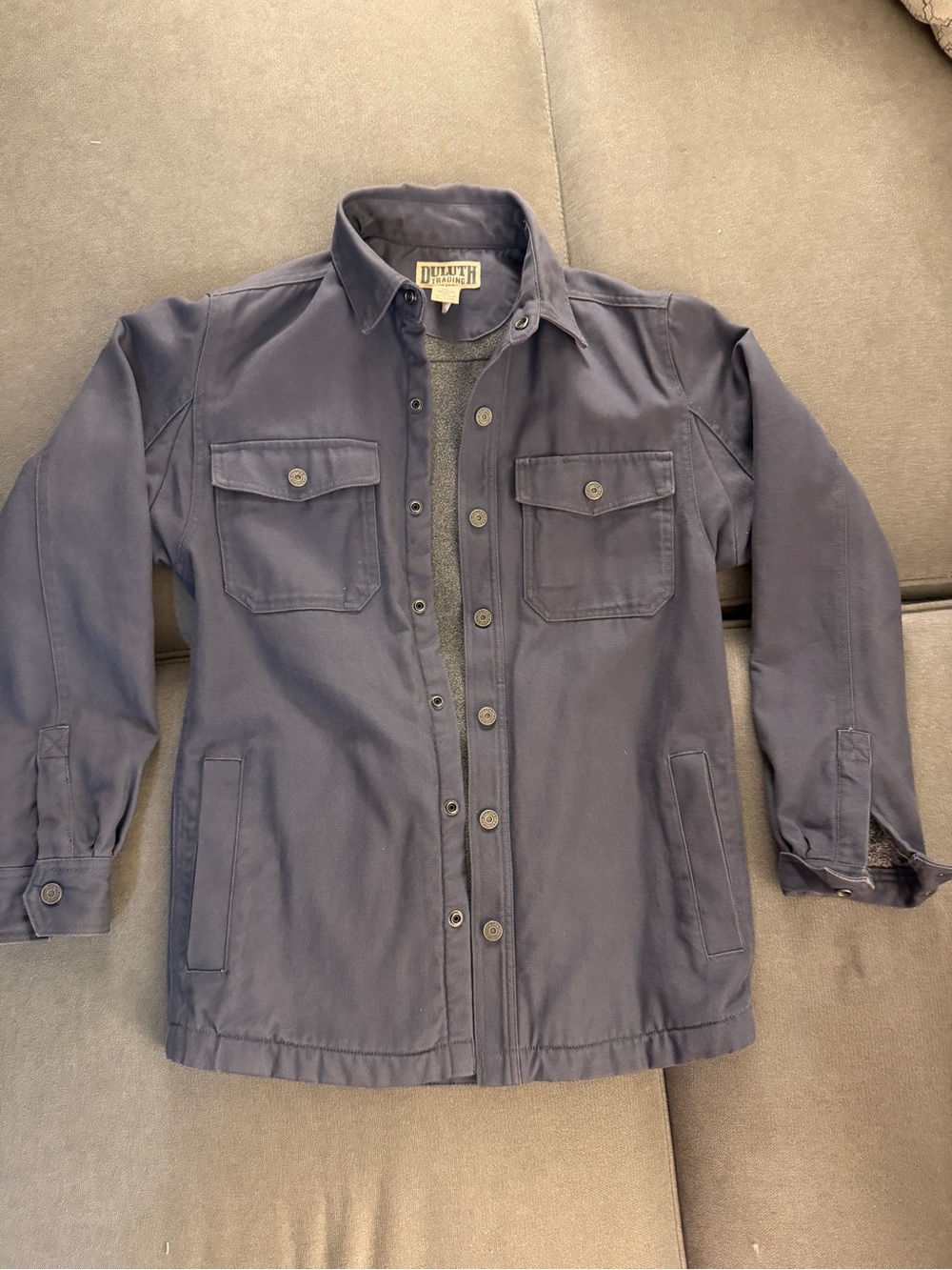 Duluth Trading Co Men’s Small Navy Cotton Lined Snap Shirt Jacket Workwear
